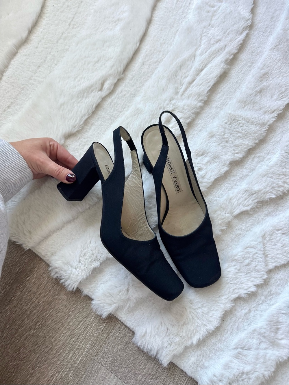 Vintage Martinez Valero Black Square-Toe Slingback Pumps